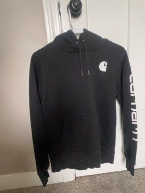 Carhartt Black Crewneck Hoodie with White Logo Sleeve Print